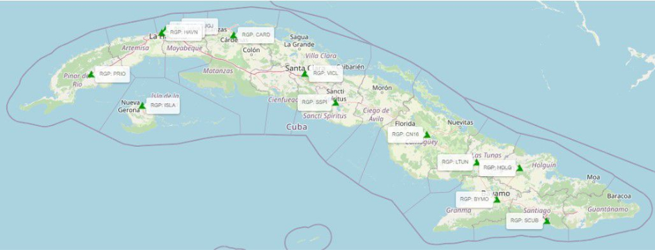 Estaciones permanentes de la Red Geodésica de Cuba