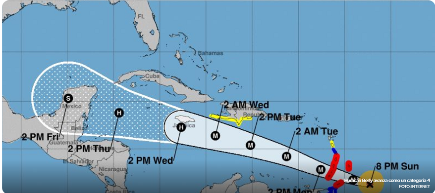 Huracán Beryl se acerca a las Antillas Menores