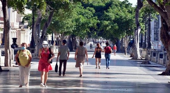 Personas caminan por el popular Paseo del Prado
