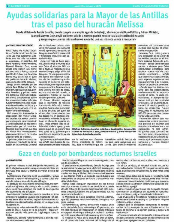Periódico Juventud Rebelde, jueves 30 de octubre de 2025 Periódico Juventud Rebelde, jueves 30 de octubre de 2025